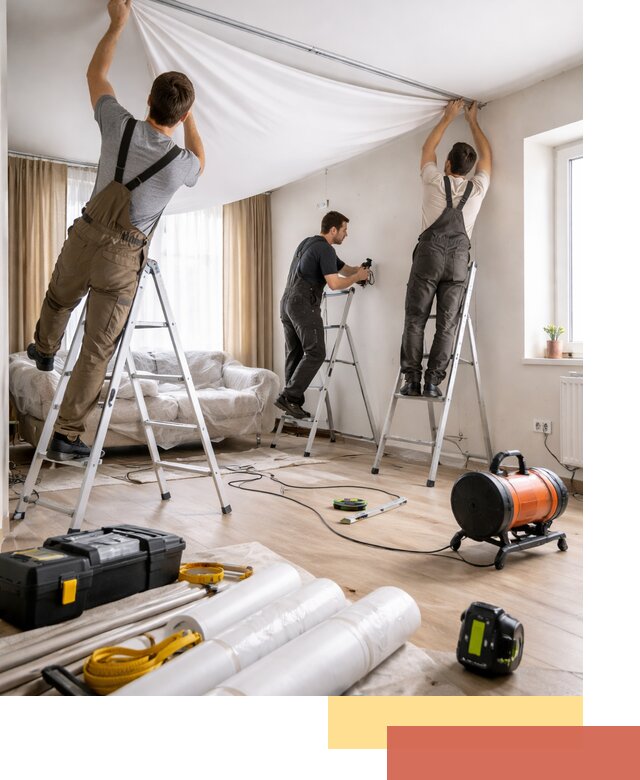 Монтаж натяжного потолка в гостиной в Щекино