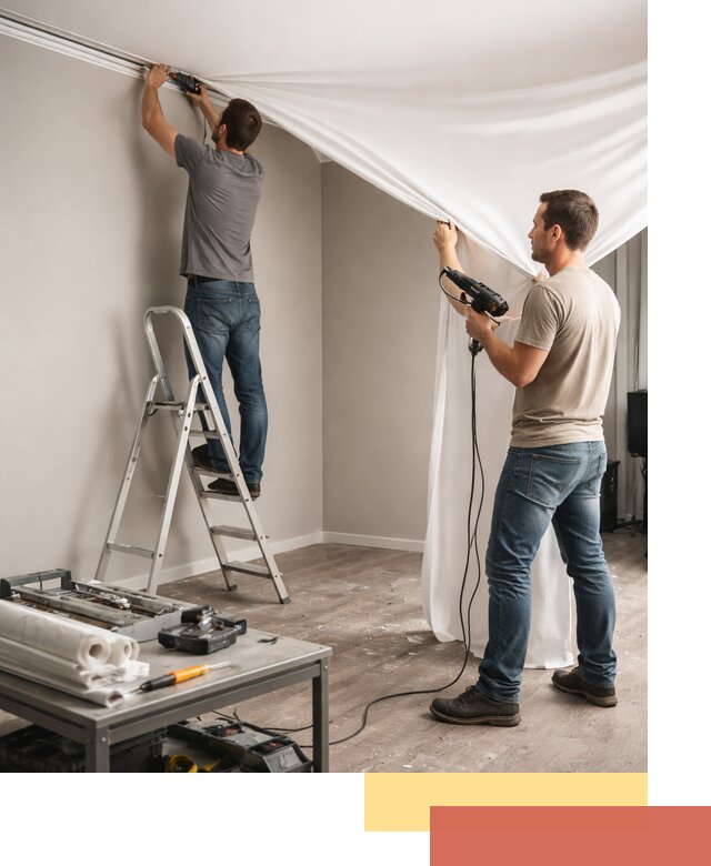 Монтаж натяжного потолка в студии в Щекино