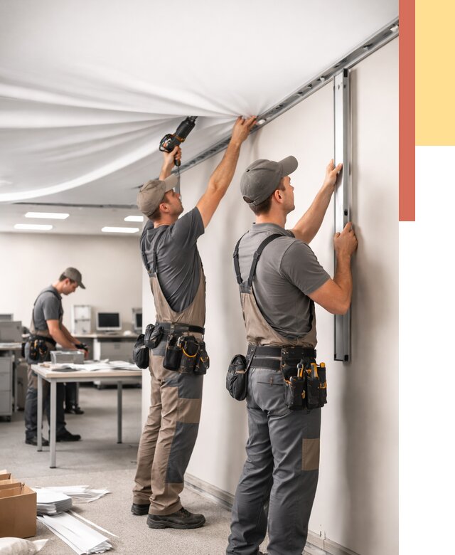 Монтаж натяжного потолка в офисе в Щекино от 463 руб/м² — быстро и недорого | ОТДЕЛОЧНИК-Екн