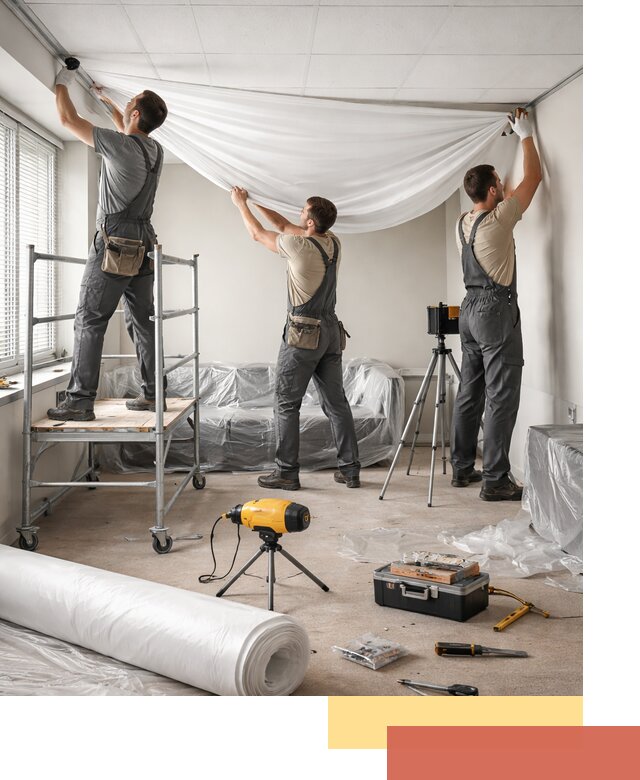 Монтаж натяжного потолка в офисе в Щекино