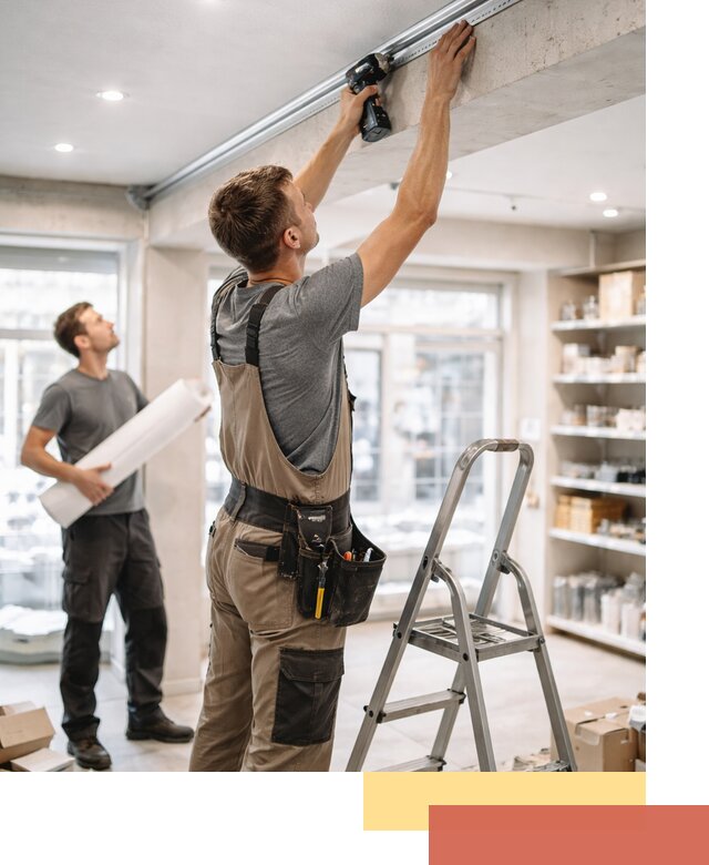 Монтаж натяжных потолков в магазине в Щекино