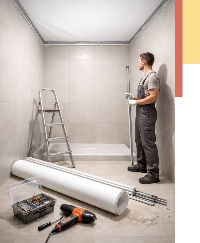 Монтаж натяжного потолка в санузле в Щекино от 1904 руб. — ОТДЕЛОЧНИК-Екн