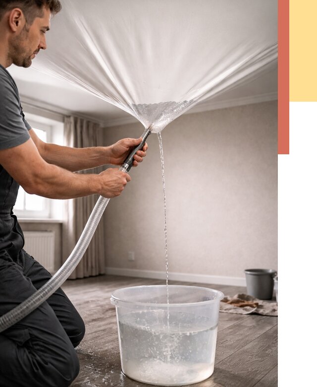 Слив воды с натяжного потолка в Щекино от 2573 руб. быстро и недорого | ОТДЕЛОЧНИК-Екн