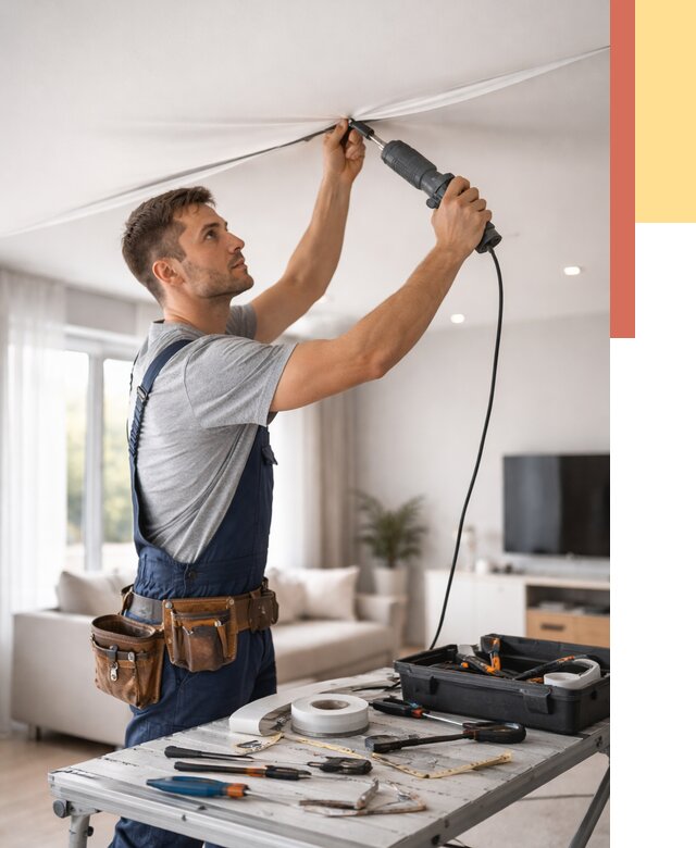 Ремонт натяжных потолков в Щекино от 9777 руб. под ключ — ОТДЕЛОЧНИК-Екн