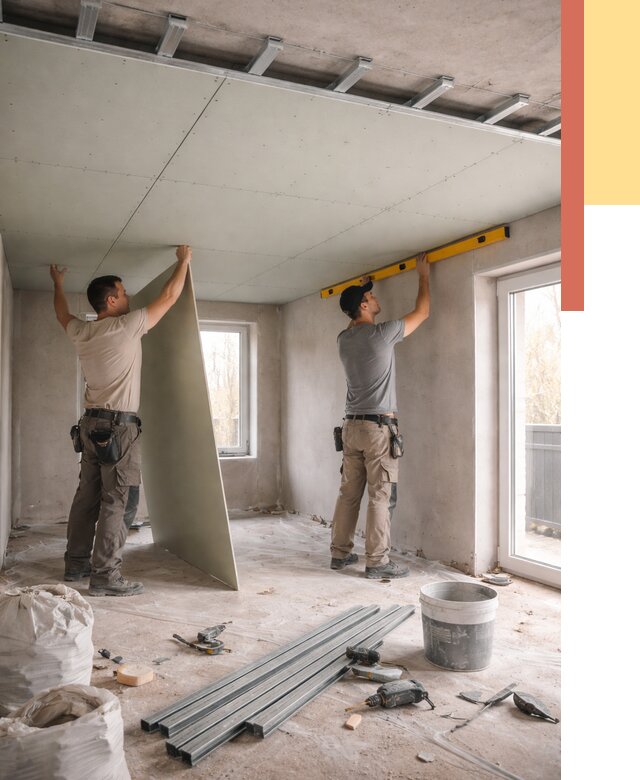 Одноуровневый потолок из гипсокартона в Щекино от 772 руб. — монтаж под ключ | ОТДЕЛОЧНИК-Екн