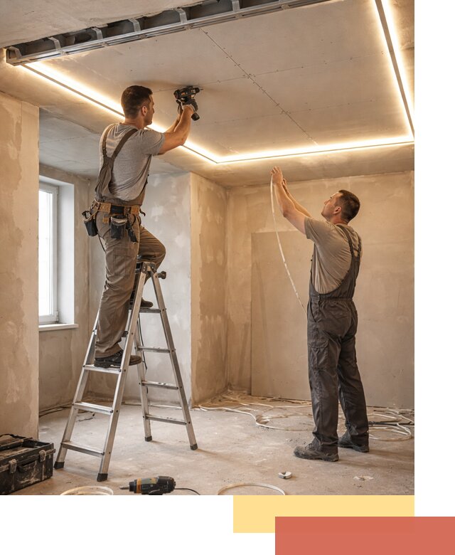 Потолок из гипсокартона с подсветкой в Щекино