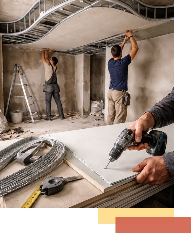 Криволинейный потолок из гипсокартона в Щекино — монтаж и отделка