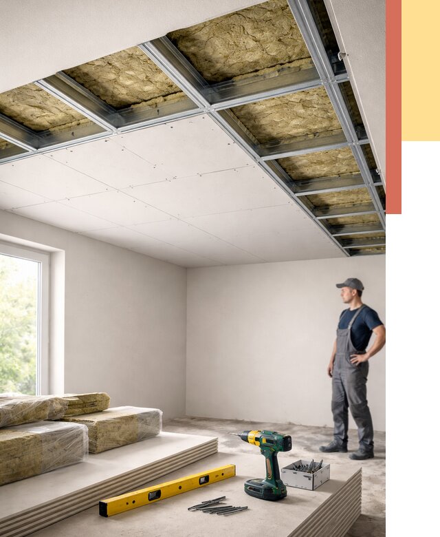 Звукоизоляция потолка ГКЛ в Щекино от 978 руб. — монтаж под ключ | ОТДЕЛОЧНИК-Екн