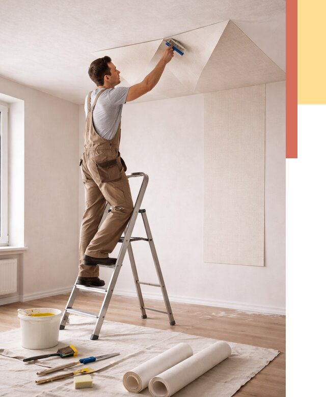 Поклейка обоев на потолок в Щекино от 4631 руб. быстро и недорого | ОТДЕЛОЧНИК-Екн